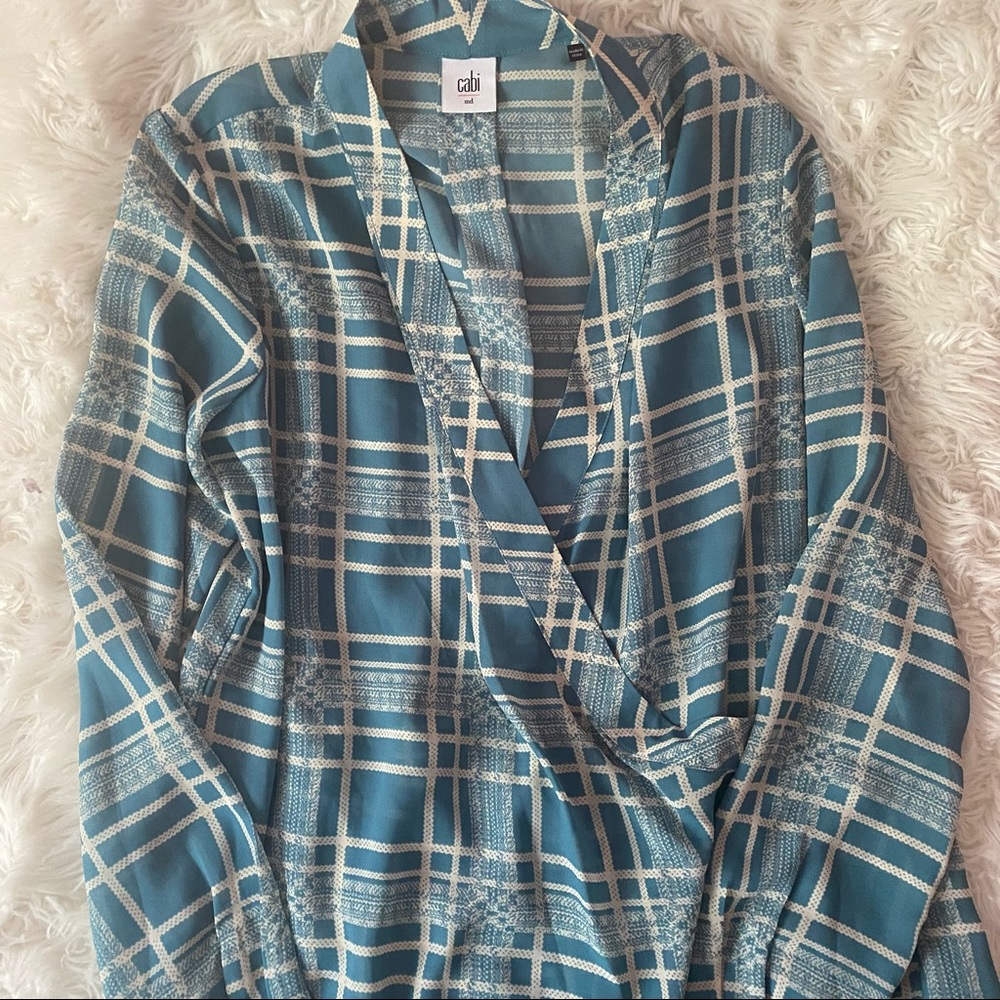 CAbi Windowpane Faux Wrap Blouse